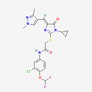 molecular formula C21H20ClF2N5O3S B4719246 N-[3-chloro-4-(difluoromethoxy)phenyl]-2-({1-cyclopropyl-4-[(1,3-dimethyl-1H-pyrazol-4-yl)methylene]-5-oxo-4,5-dihydro-1H-imidazol-2-yl}thio)acetamide 