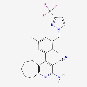 molecular formula C24H24F3N5 B4719275 2-amino-4-(2,5-dimethyl-3-{[3-(trifluoromethyl)-1H-pyrazol-1-yl]methyl}phenyl)-6,7,8,9-tetrahydro-5H-cyclohepta[b]pyridine-3-carbonitrile 