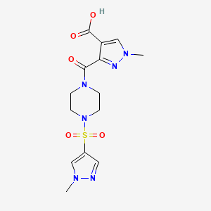 molecular formula C14H18N6O5S B4719280 1-methyl-3-({4-[(1-methyl-1H-pyrazol-4-yl)sulfonyl]-1-piperazinyl}carbonyl)-1H-pyrazole-4-carboxylic acid 