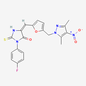 molecular formula C20H16FN5O4S B4719349 5-({5-[(3,5-dimethyl-4-nitro-1H-pyrazol-1-yl)methyl]-2-furyl}methylene)-3-(4-fluorophenyl)-2-mercapto-3,5-dihydro-4H-imidazol-4-one 