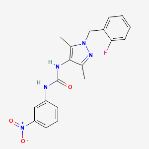 molecular formula C19H18FN5O3 B4719463 N-[1-(2-fluorobenzyl)-3,5-dimethyl-1H-pyrazol-4-yl]-N'-(3-nitrophenyl)urea 