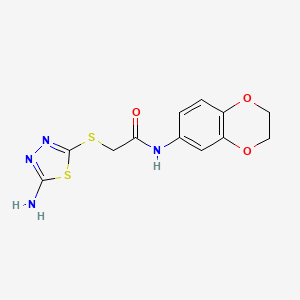 molecular formula C12H12N4O3S2 B4719534 2-[(5-amino-1,3,4-thiadiazol-2-yl)thio]-N-(2,3-dihydro-1,4-benzodioxin-6-yl)acetamide 
