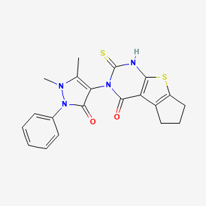 3-(1,5-dimethyl-3-oxo-2-phenyl-2,3-dihydro-1H-pyrazol-4-yl)-2-mercapto-3,5,6,7-tetrahydro-4H-cyclopenta[4,5]thieno[2,3-d]pyrimidin-4-one