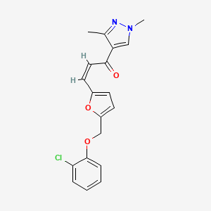 molecular formula C19H17ClN2O3 B4720020 3-{5-[(2-chlorophenoxy)methyl]-2-furyl}-1-(1,3-dimethyl-1H-pyrazol-4-yl)-2-propen-1-one 