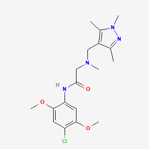 molecular formula C18H25ClN4O3 B4720043 N~1~-(4-chloro-2,5-dimethoxyphenyl)-N~2~-methyl-N~2~-[(1,3,5-trimethyl-1H-pyrazol-4-yl)methyl]glycinamide 
