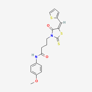 molecular formula C19H18N2O3S3 B4720053 N-(4-methoxyphenyl)-4-[4-oxo-5-(2-thienylmethylene)-2-thioxo-1,3-thiazolidin-3-yl]butanamide 
