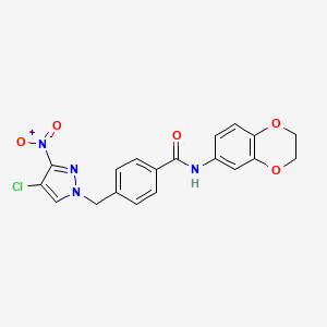 molecular formula C19H15ClN4O5 B4720168 4-[(4-chloro-3-nitro-1H-pyrazol-1-yl)methyl]-N-(2,3-dihydro-1,4-benzodioxin-6-yl)benzamide 