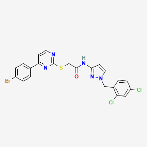 molecular formula C22H16BrCl2N5OS B4720177 2-{[4-(4-bromophenyl)-2-pyrimidinyl]thio}-N-[1-(2,4-dichlorobenzyl)-1H-pyrazol-3-yl]acetamide 