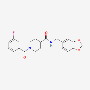 molecular formula C21H21FN2O4 B4720183 N-(1,3-benzodioxol-5-ylmethyl)-1-(3-fluorobenzoyl)-4-piperidinecarboxamide 