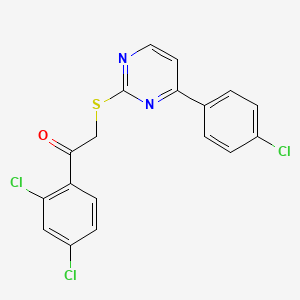 molecular formula C18H11Cl3N2OS B4720291 2-{[4-(4-chlorophenyl)-2-pyrimidinyl]thio}-1-(2,4-dichlorophenyl)ethanone 