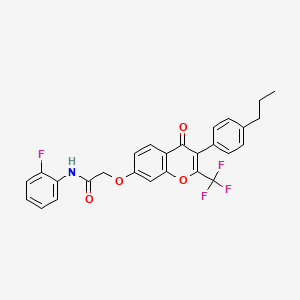 molecular formula C27H21F4NO4 B4720300 N-(2-fluorophenyl)-2-{[4-oxo-3-(4-propylphenyl)-2-(trifluoromethyl)-4H-chromen-7-yl]oxy}acetamide 