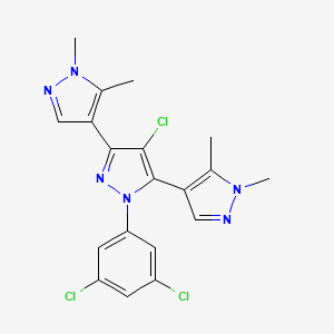 molecular formula C19H17Cl3N6 B4720395 4-chloro-1-(3,5-dichlorophenyl)-3,5-bis(1,5-dimethylpyrazol-4-yl)pyrazole 