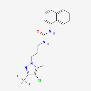 molecular formula C19H18ClF3N4O B4720520 N-{3-[4-chloro-5-methyl-3-(trifluoromethyl)-1H-pyrazol-1-yl]propyl}-N'-1-naphthylurea 