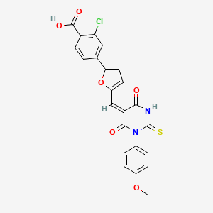 molecular formula C23H15ClN2O6S B4720690 2-chloro-4-(5-{[1-(4-methoxyphenyl)-4,6-dioxo-2-thioxotetrahydro-5(2H)-pyrimidinylidene]methyl}-2-furyl)benzoic acid 