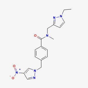 molecular formula C18H20N6O3 B4720771 N-[(1-ethyl-1H-pyrazol-3-yl)methyl]-N-methyl-4-[(4-nitro-1H-pyrazol-1-yl)methyl]benzamide 