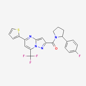 molecular formula C22H16F4N4OS B4720847 2-{[2-(4-fluorophenyl)-1-pyrrolidinyl]carbonyl}-5-(2-thienyl)-7-(trifluoromethyl)pyrazolo[1,5-a]pyrimidine 