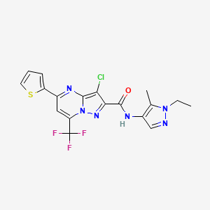 molecular formula C18H14ClF3N6OS B4720897 3-chloro-N-(1-ethyl-5-methyl-1H-pyrazol-4-yl)-5-(2-thienyl)-7-(trifluoromethyl)pyrazolo[1,5-a]pyrimidine-2-carboxamide 
