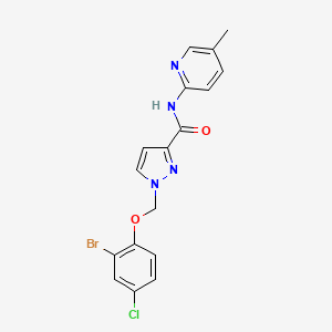 molecular formula C17H14BrClN4O2 B4720923 1-[(2-bromo-4-chlorophenoxy)methyl]-N-(5-methyl-2-pyridinyl)-1H-pyrazole-3-carboxamide 