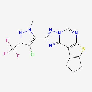 molecular formula C15H10ClF3N6S B4720926 2-[4-chloro-1-methyl-3-(trifluoromethyl)-1H-pyrazol-5-yl]-9,10-dihydro-8H-cyclopenta[4,5]thieno[3,2-e][1,2,4]triazolo[1,5-c]pyrimidine 