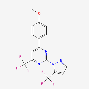 molecular formula C16H10F6N4O B4720973 4-(4-methoxyphenyl)-6-(trifluoromethyl)-2-[5-(trifluoromethyl)-1H-pyrazol-1-yl]pyrimidine 
