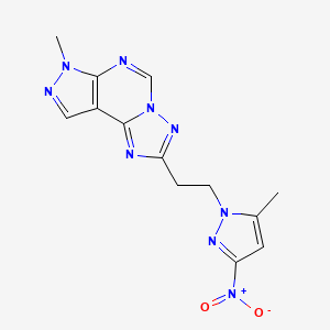 molecular formula C13H13N9O2 B4720999 7-methyl-2-[2-(5-methyl-3-nitro-1H-pyrazol-1-yl)ethyl]-7H-pyrazolo[4,3-e][1,2,4]triazolo[1,5-c]pyrimidine 