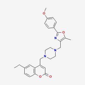 molecular formula C28H31N3O4 B4721041 6-ethyl-4-[(4-{[2-(4-methoxyphenyl)-5-methyl-1,3-oxazol-4-yl]methyl}-1-piperazinyl)methyl]-2H-chromen-2-one 