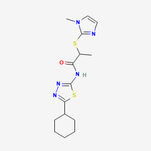 molecular formula C15H21N5OS2 B4721080 N-(5-cyclohexyl-1,3,4-thiadiazol-2-yl)-2-[(1-methyl-1H-imidazol-2-yl)thio]propanamide 