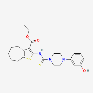 molecular formula C23H29N3O3S2 B4721252 ethyl 2-({[4-(3-hydroxyphenyl)-1-piperazinyl]carbonothioyl}amino)-5,6,7,8-tetrahydro-4H-cyclohepta[b]thiophene-3-carboxylate 