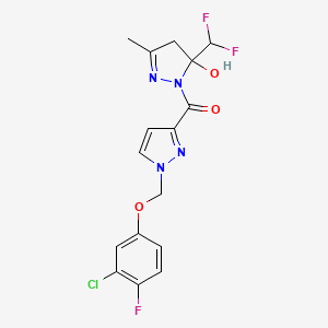molecular formula C16H14ClF3N4O3 B4721324 1-({1-[(3-chloro-4-fluorophenoxy)methyl]-1H-pyrazol-3-yl}carbonyl)-5-(difluoromethyl)-3-methyl-4,5-dihydro-1H-pyrazol-5-ol 