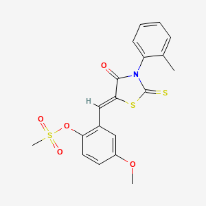 molecular formula C19H17NO5S3 B4721377 4-methoxy-2-{[3-(2-methylphenyl)-4-oxo-2-thioxo-1,3-thiazolidin-5-ylidene]methyl}phenyl methanesulfonate 