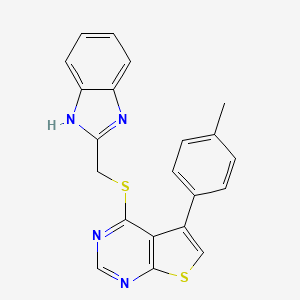 molecular formula C21H16N4S2 B4721405 4-[(1H-benzimidazol-2-ylmethyl)thio]-5-(4-methylphenyl)thieno[2,3-d]pyrimidine 