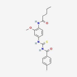 molecular formula C21H25N3O3S B4721495 N-({[3-methoxy-4-(pentanoylamino)phenyl]amino}carbonothioyl)-4-methylbenzamide 
