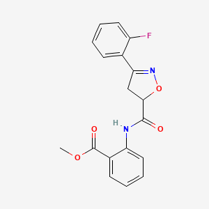 molecular formula C18H15FN2O4 B4721501 methyl 2-({[3-(2-fluorophenyl)-4,5-dihydro-5-isoxazolyl]carbonyl}amino)benzoate 