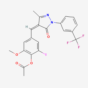 molecular formula C21H16F3IN2O4 B4721599 2-iodo-6-methoxy-4-({3-methyl-5-oxo-1-[3-(trifluoromethyl)phenyl]-1,5-dihydro-4H-pyrazol-4-ylidene}methyl)phenyl acetate 