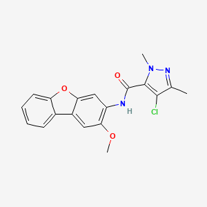 molecular formula C19H16ClN3O3 B4721628 4-chloro-N-(2-methoxydibenzo[b,d]furan-3-yl)-1,3-dimethyl-1H-pyrazole-5-carboxamide 