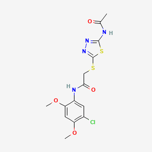 molecular formula C14H15ClN4O4S2 B4721668 2-{[5-(acetylamino)-1,3,4-thiadiazol-2-yl]thio}-N-(5-chloro-2,4-dimethoxyphenyl)acetamide 
