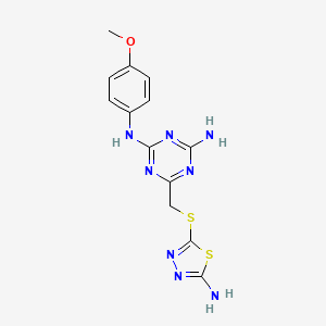 molecular formula C13H14N8OS2 B4721708 6-{[(5-amino-1,3,4-thiadiazol-2-yl)thio]methyl}-N-(4-methoxyphenyl)-1,3,5-triazine-2,4-diamine 