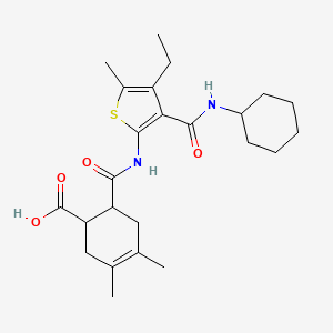 molecular formula C24H34N2O4S B4721788 6-[({3-[(cyclohexylamino)carbonyl]-4-ethyl-5-methyl-2-thienyl}amino)carbonyl]-3,4-dimethyl-3-cyclohexene-1-carboxylic acid 