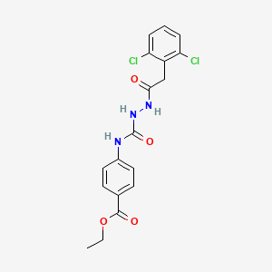molecular formula C18H17Cl2N3O4 B4721849 ethyl 4-[({2-[(2,6-dichlorophenyl)acetyl]hydrazino}carbonyl)amino]benzoate 