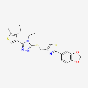 molecular formula C22H22N4O2S3 B4721913 3-({[2-(1,3-benzodioxol-5-yl)-1,3-thiazol-4-yl]methyl}thio)-4-ethyl-5-(4-ethyl-5-methyl-3-thienyl)-4H-1,2,4-triazole 