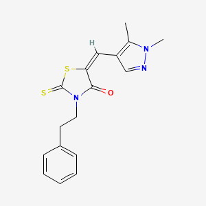 molecular formula C17H17N3OS2 B4722010 5-[(1,5-dimethyl-1H-pyrazol-4-yl)methylene]-3-(2-phenylethyl)-2-thioxo-1,3-thiazolidin-4-one 
