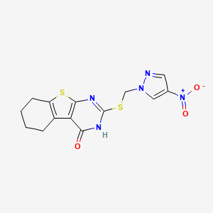 molecular formula C14H13N5O3S2 B4722024 2-{[(4-nitro-1H-pyrazol-1-yl)methyl]thio}-5,6,7,8-tetrahydro[1]benzothieno[2,3-d]pyrimidin-4(3H)-one 