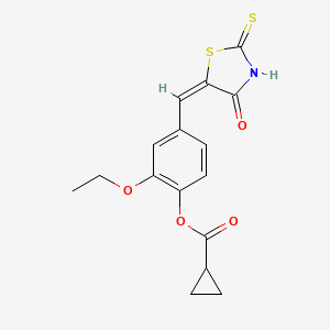 molecular formula C16H15NO4S2 B4722074 2-ethoxy-4-[(2-mercapto-4-oxo-1,3-thiazol-5(4H)-ylidene)methyl]phenyl cyclopropanecarboxylate 