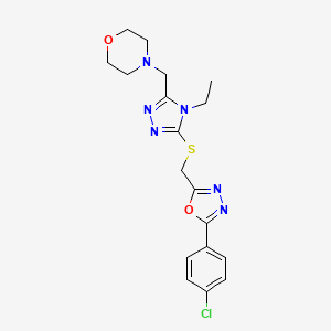 molecular formula C18H21ClN6O2S B4722110 4-{[5-({[5-(4-chlorophenyl)-1,3,4-oxadiazol-2-yl]methyl}thio)-4-ethyl-4H-1,2,4-triazol-3-yl]methyl}morpholine 