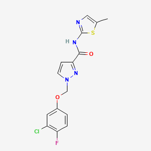 molecular formula C15H12ClFN4O2S B4722212 1-[(3-chloro-4-fluorophenoxy)methyl]-N-(5-methyl-1,3-thiazol-2-yl)-1H-pyrazole-3-carboxamide 