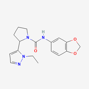 molecular formula C17H20N4O3 B4722323 N-1,3-benzodioxol-5-yl-2-(1-ethyl-1H-pyrazol-5-yl)-1-pyrrolidinecarboxamide 