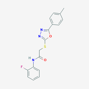 molecular formula C17H14FN3O2S B472241 N-(2-fluorophenyl)-2-{[5-(4-methylphenyl)-1,3,4-oxadiazol-2-yl]sulfanyl}acetamide 