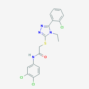 molecular formula C18H15Cl3N4OS B472247 2-{[5-(2-chlorophenyl)-4-ethyl-4H-1,2,4-triazol-3-yl]sulfanyl}-N-(3,4-dichlorophenyl)acetamide CAS No. 666212-27-7