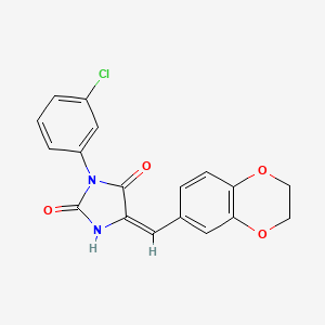 molecular formula C18H13ClN2O4 B4722512 3-(3-chlorophenyl)-5-(2,3-dihydro-1,4-benzodioxin-6-ylmethylene)-2,4-imidazolidinedione 