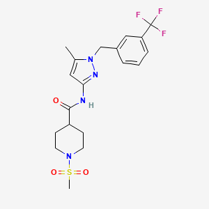 molecular formula C19H23F3N4O3S B4722543 1-(methylsulfonyl)-N-{5-methyl-1-[3-(trifluoromethyl)benzyl]-1H-pyrazol-3-yl}-4-piperidinecarboxamide 